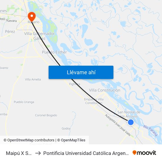 Maipú X San José to Pontificia Universidad Católica Argentina Campus Rosario map