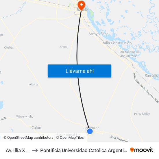 Av. Illia X Liniers to Pontificia Universidad Católica Argentina Campus Rosario map