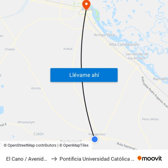 El Cano / Avenida Antonio Rivero to Pontificia Universidad Católica Argentina Campus Rosario map