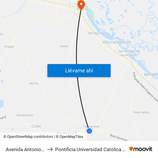 Avenida Antonio Rivero / Parodi to Pontificia Universidad Católica Argentina Campus Rosario map