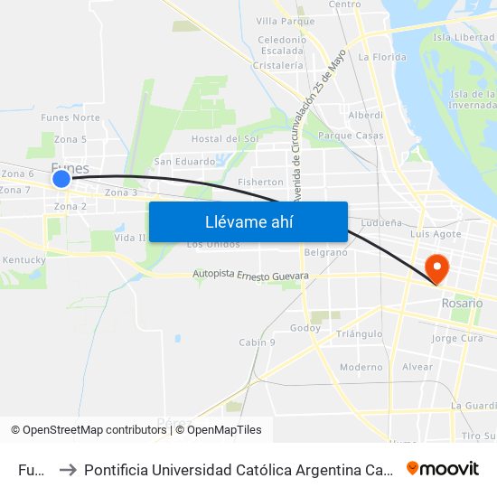 Fun40 to Pontificia Universidad Católica Argentina Campus Rosario map
