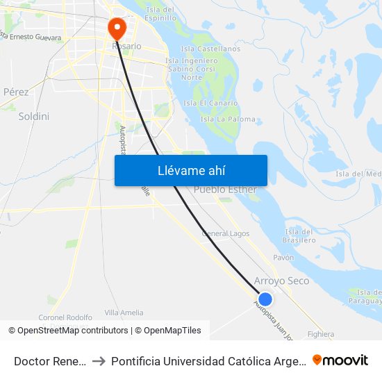 Doctor Rene Favaloro to Pontificia Universidad Católica Argentina Campus Rosario map