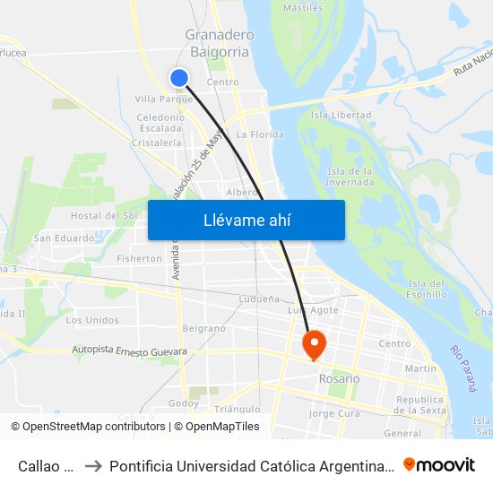 Callao 1392 to Pontificia Universidad Católica Argentina Campus Rosario map