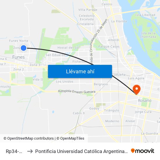 Rp34-S 452 to Pontificia Universidad Católica Argentina Campus Rosario map