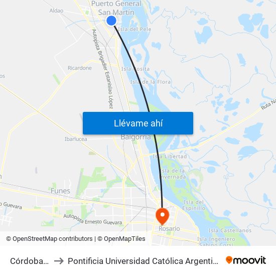 Córdoba, 1313 to Pontificia Universidad Católica Argentina Campus Rosario map