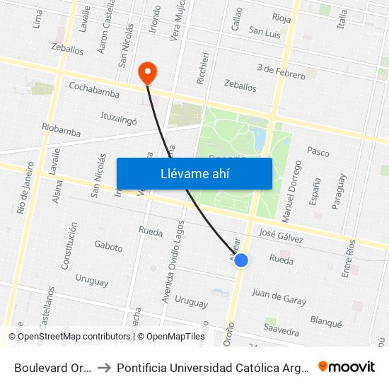 Boulevard Oroño, 2968 to Pontificia Universidad Católica Argentina Campus Rosario map