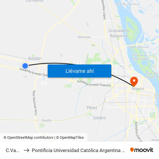 C.Vascos to Pontificia Universidad Católica Argentina Campus Rosario map