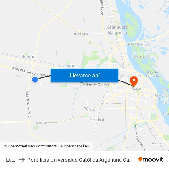 Lama to Pontificia Universidad Católica Argentina Campus Rosario map