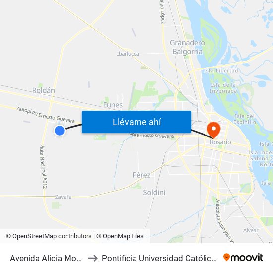 Avenida Alicia Moreau De Justo, 723 to Pontificia Universidad Católica Argentina Campus Rosario map