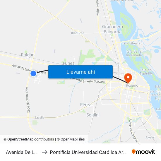 Avenida De La Paz, 2679 to Pontificia Universidad Católica Argentina Campus Rosario map