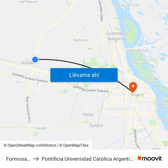 Formosa, 1087 to Pontificia Universidad Católica Argentina Campus Rosario map