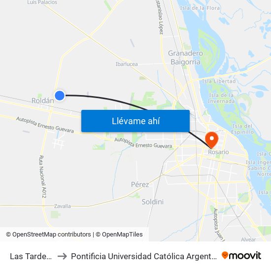 Las Tardes Norte to Pontificia Universidad Católica Argentina Campus Rosario map