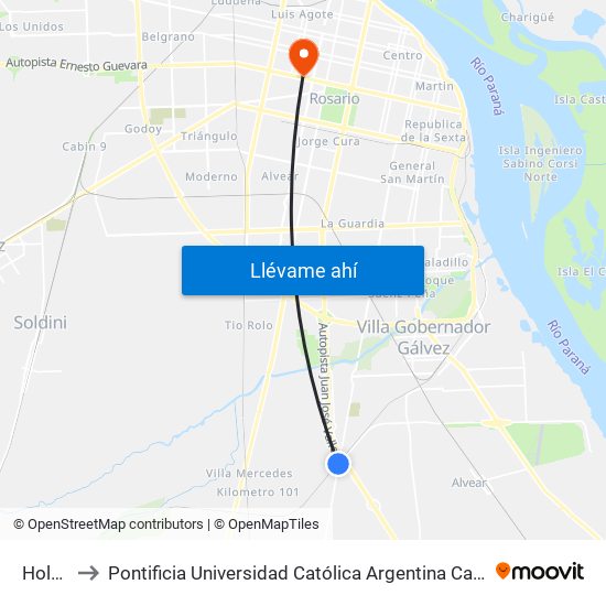 Holcim to Pontificia Universidad Católica Argentina Campus Rosario map