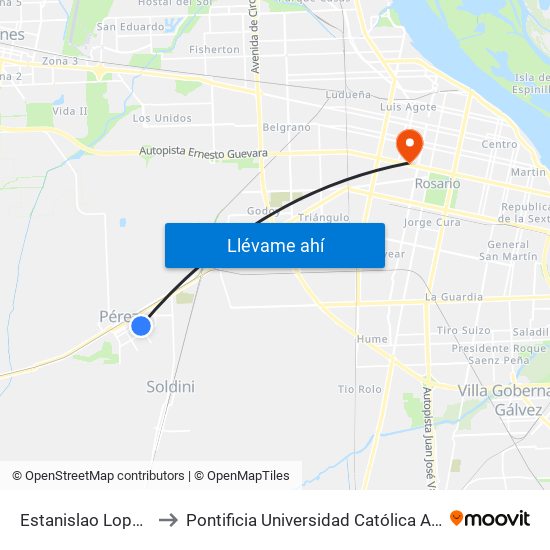 Estanislao Lopez Y Las Heras to Pontificia Universidad Católica Argentina Campus Rosario map