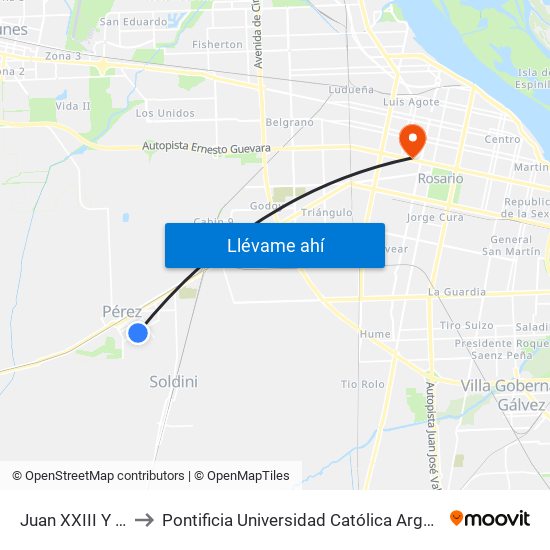 Juan XXIII Y Rivadavia to Pontificia Universidad Católica Argentina Campus Rosario map