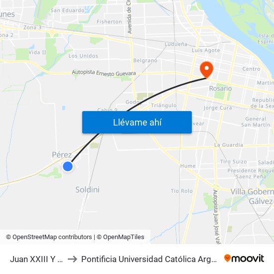Juan XXIII Y 9 De Julio to Pontificia Universidad Católica Argentina Campus Rosario map