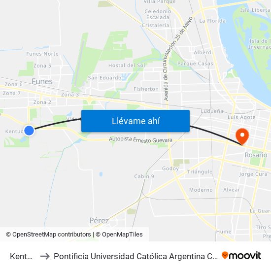 Kentucky to Pontificia Universidad Católica Argentina Campus Rosario map