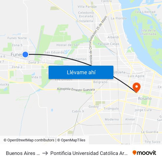 Buenos Aires Y Belgrano to Pontificia Universidad Católica Argentina Campus Rosario map