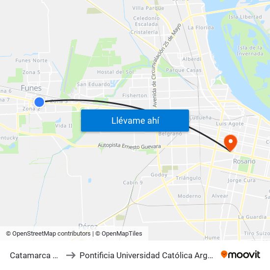 Catamarca Y Cordoba to Pontificia Universidad Católica Argentina Campus Rosario map