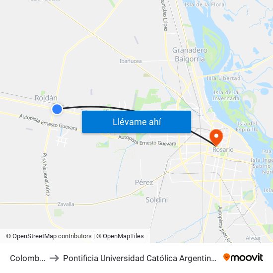 Colombia, 80 to Pontificia Universidad Católica Argentina Campus Rosario map