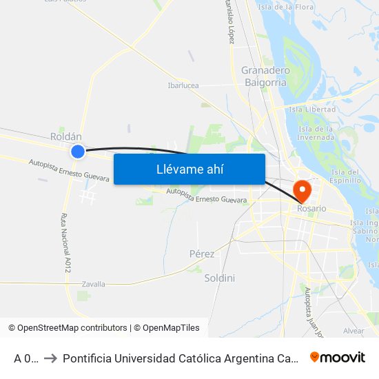 A 012 to Pontificia Universidad Católica Argentina Campus Rosario map