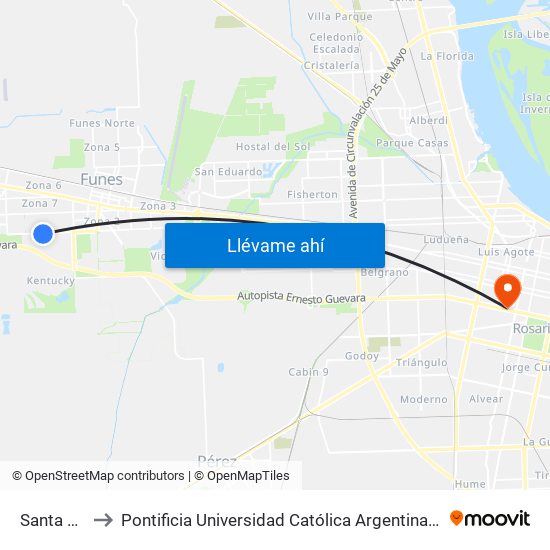 Santa Maria to Pontificia Universidad Católica Argentina Campus Rosario map