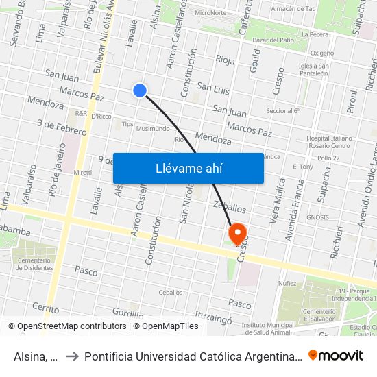 Alsina, 1094 to Pontificia Universidad Católica Argentina Campus Rosario map