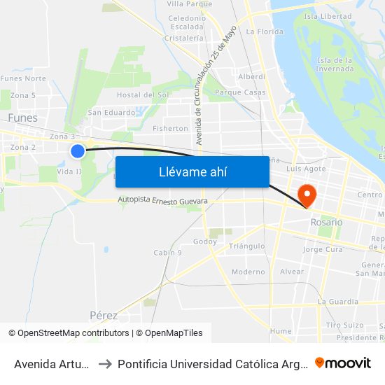 Avenida Arturo Illia, 447 to Pontificia Universidad Católica Argentina Campus Rosario map