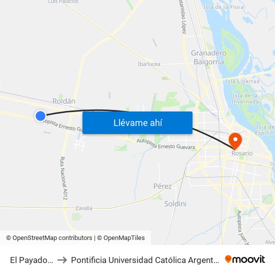 El Payador, 1845 to Pontificia Universidad Católica Argentina Campus Rosario map