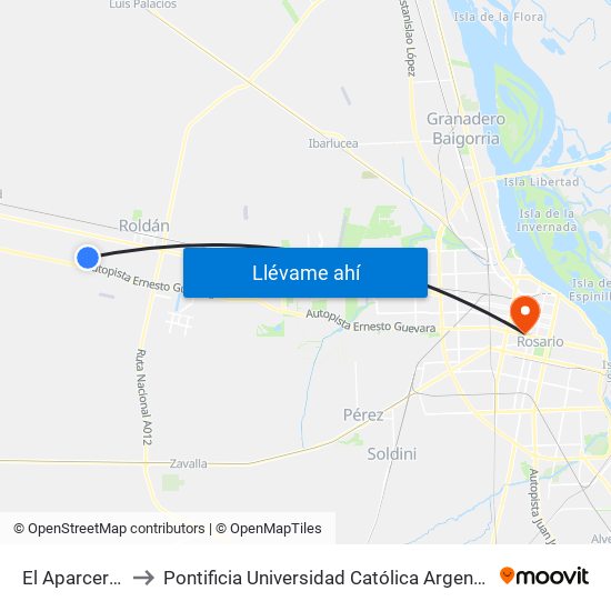 El Aparcero, 2005 to Pontificia Universidad Católica Argentina Campus Rosario map