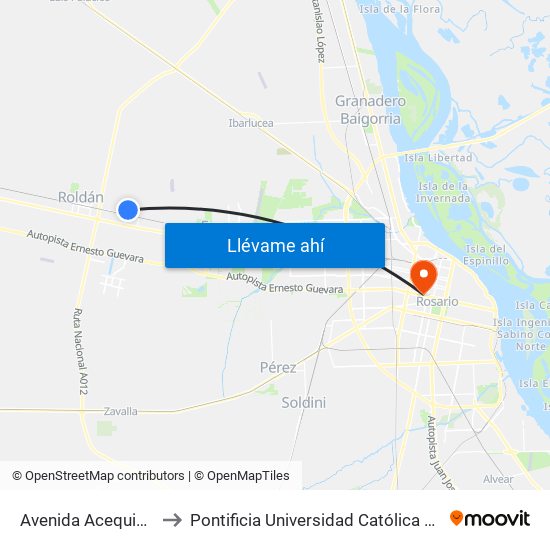Avenida Acequias Del Aire, 609 to Pontificia Universidad Católica Argentina Campus Rosario map
