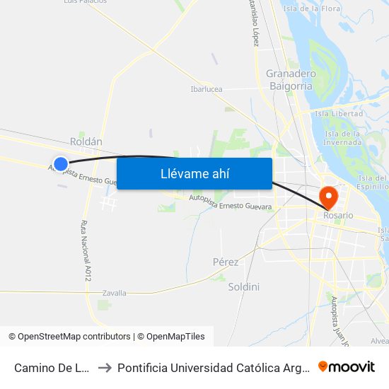Camino De Los Vascos to Pontificia Universidad Católica Argentina Campus Rosario map