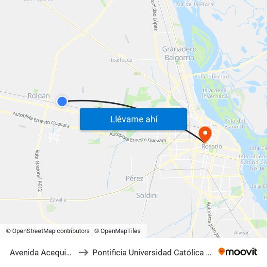 Avenida Acequias Del Aire, 650 to Pontificia Universidad Católica Argentina Campus Rosario map
