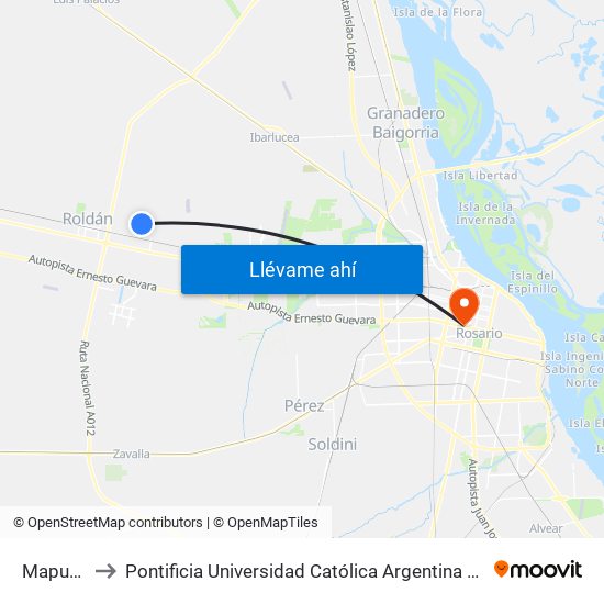 Mapuches to Pontificia Universidad Católica Argentina Campus Rosario map