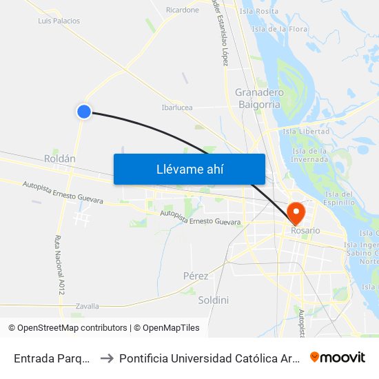 Entrada Parque Industrial to Pontificia Universidad Católica Argentina Campus Rosario map