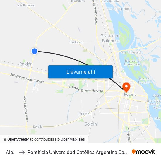 Alba 2 to Pontificia Universidad Católica Argentina Campus Rosario map