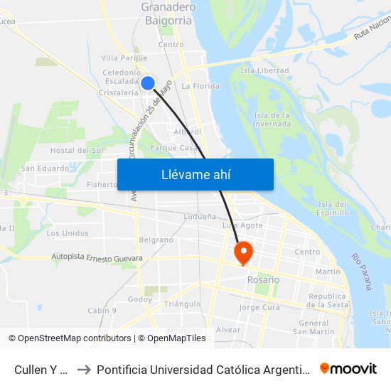 Cullen Y Ugarte to Pontificia Universidad Católica Argentina Campus Rosario map