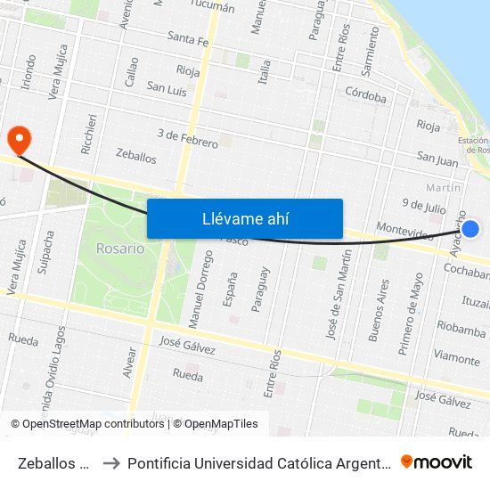 Zeballos X Colón to Pontificia Universidad Católica Argentina Campus Rosario map