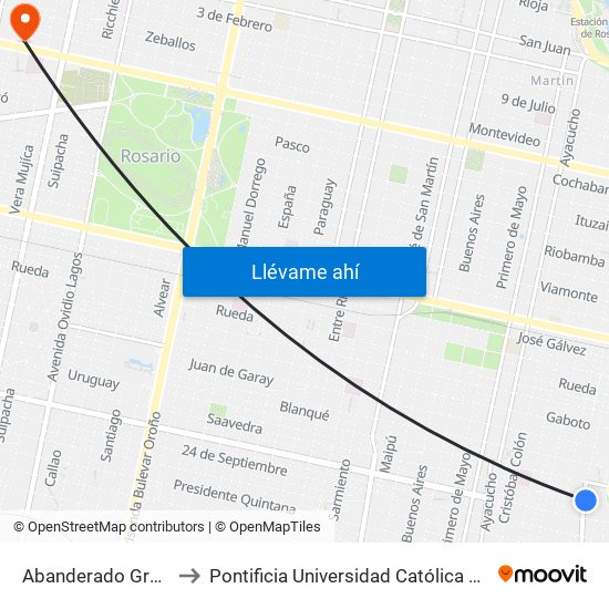 Abanderado Grandoli X Ortega to Pontificia Universidad Católica Argentina Campus Rosario map