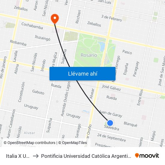 Italia X Uruguay to Pontificia Universidad Católica Argentina Campus Rosario map