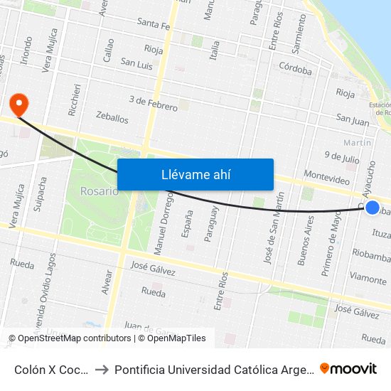 Colón X Cochabamba to Pontificia Universidad Católica Argentina Campus Rosario map