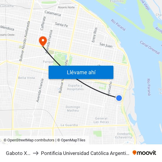 Gaboto X Beruti to Pontificia Universidad Católica Argentina Campus Rosario map