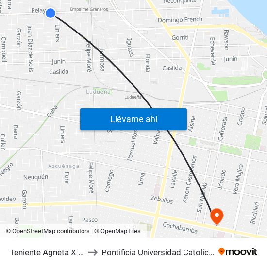 Teniente Agneta X Av. Juan José Paso to Pontificia Universidad Católica Argentina Campus Rosario map