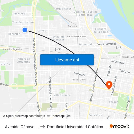 Avenida Génova X J. Colombres to Pontificia Universidad Católica Argentina Campus Rosario map
