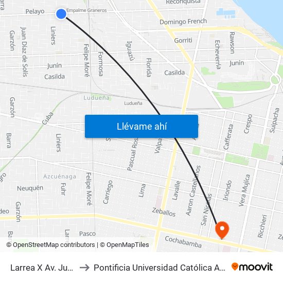 Larrea X Av. Juan José Paso to Pontificia Universidad Católica Argentina Campus Rosario map