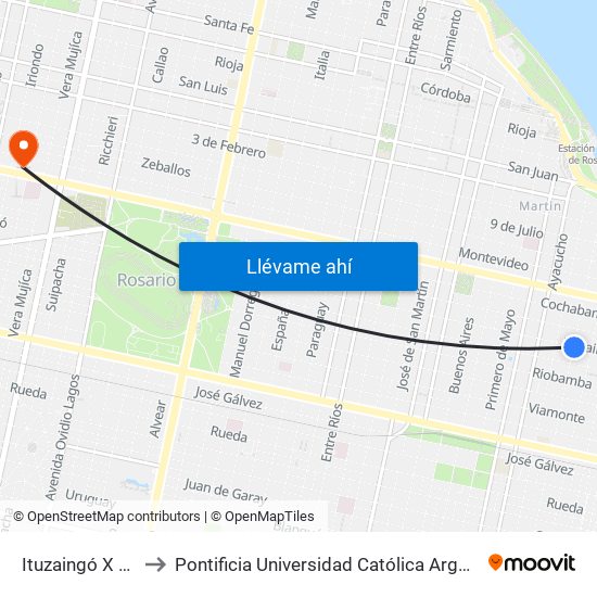 Ituzaingó X Necochea to Pontificia Universidad Católica Argentina Campus Rosario map