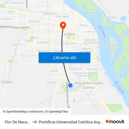 Flor De Nacar Y Violeta to Pontificia Universidad Católica Argentina Campus Rosario map