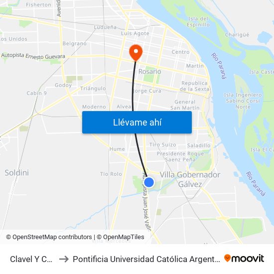 Clavel Y Calle 535 to Pontificia Universidad Católica Argentina Campus Rosario map