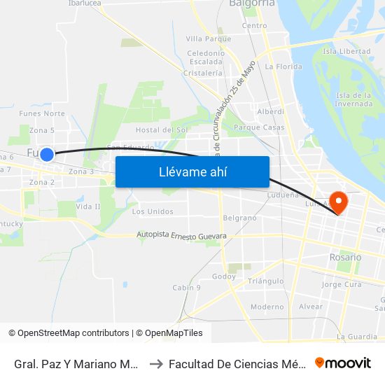 Gral. Paz Y Mariano Moreno to Facultad De Ciencias Médicas map