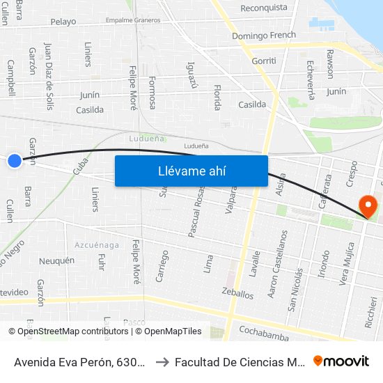 Avenida Eva Perón, 6301-6399 to Facultad De Ciencias Médicas map